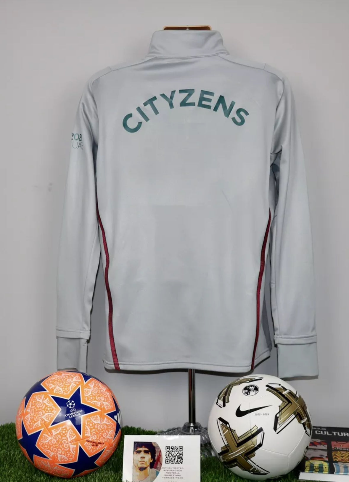 GREALISH 10 2021-22 Dubai Expo Manchester City Player Worn 1/4 Zip Training Top