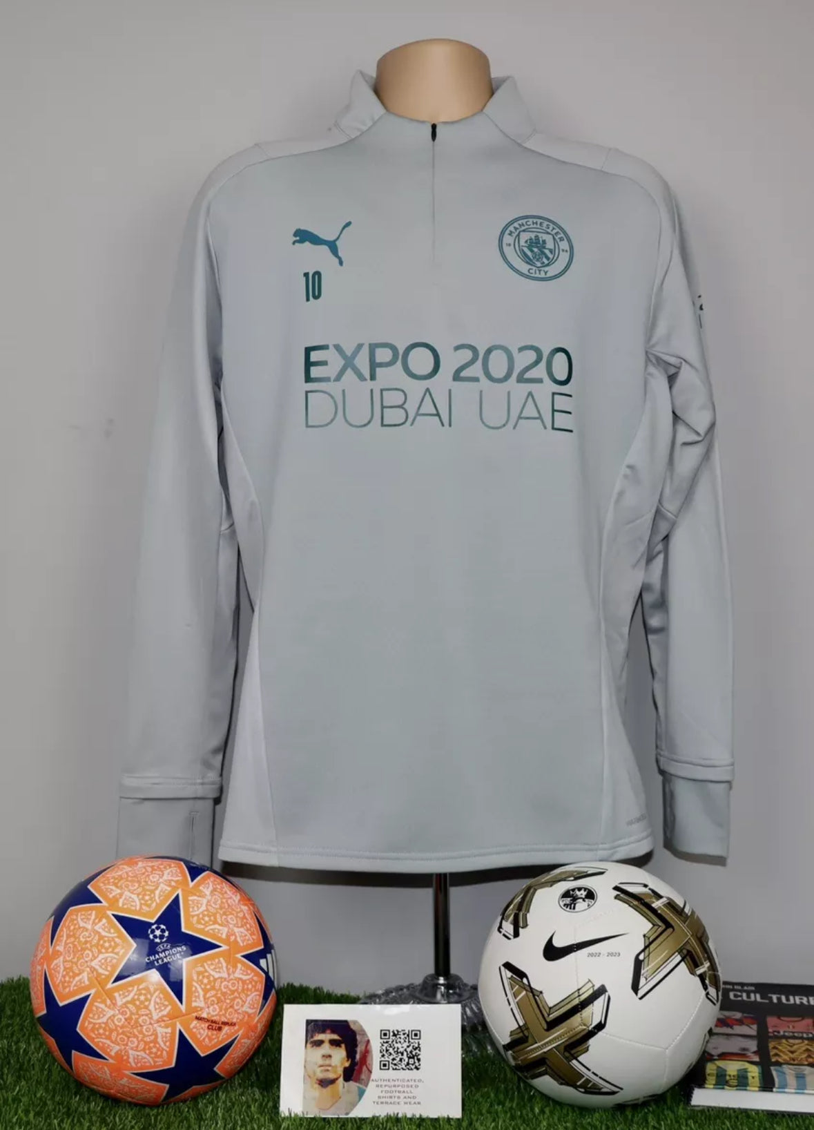 GREALISH 10 2021-22 Dubai Expo Manchester City Player Worn 1/4 Zip Training Top