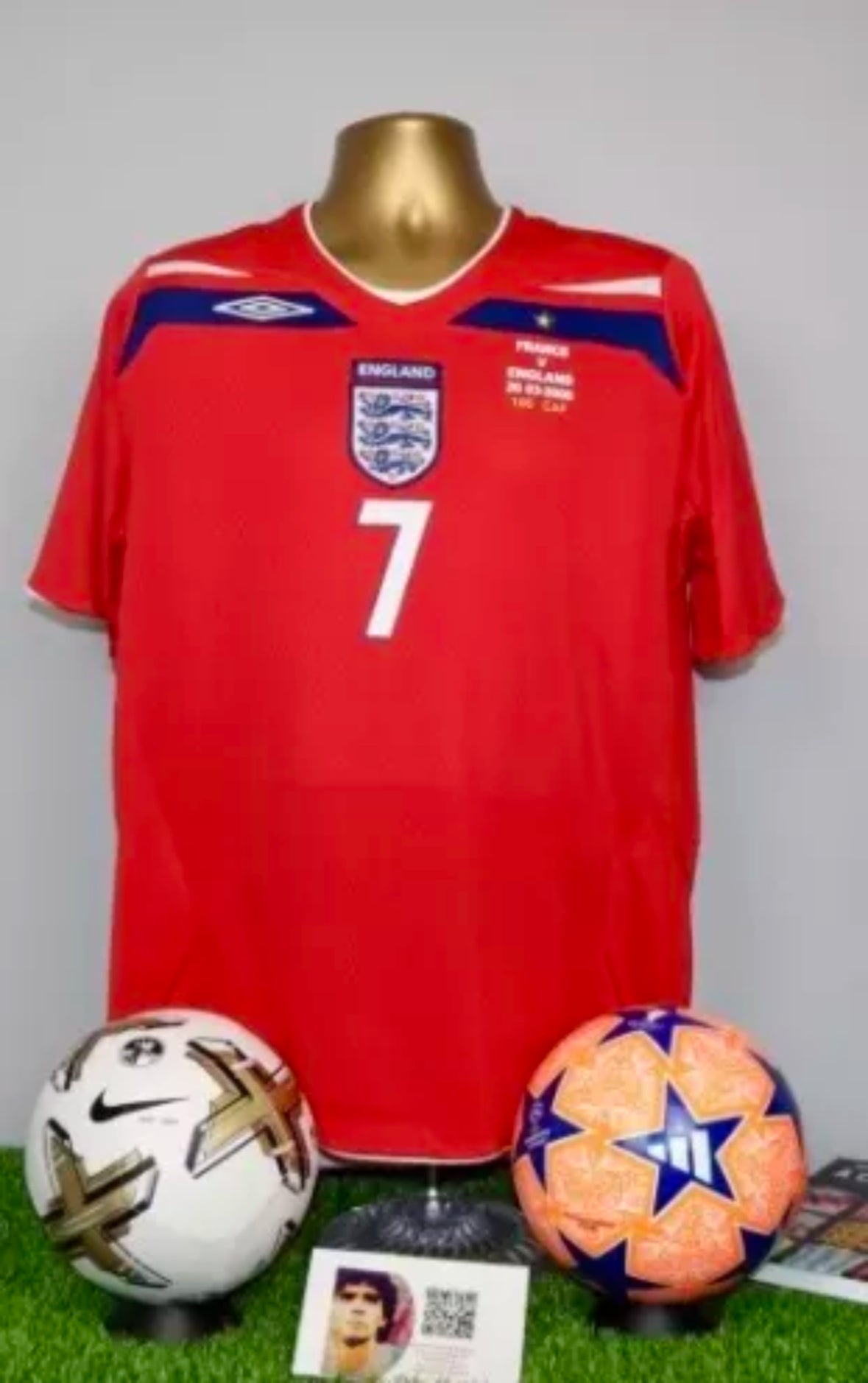 BECKHAM 7 ‘100th Cap’ England 2008/10 Away Shirt